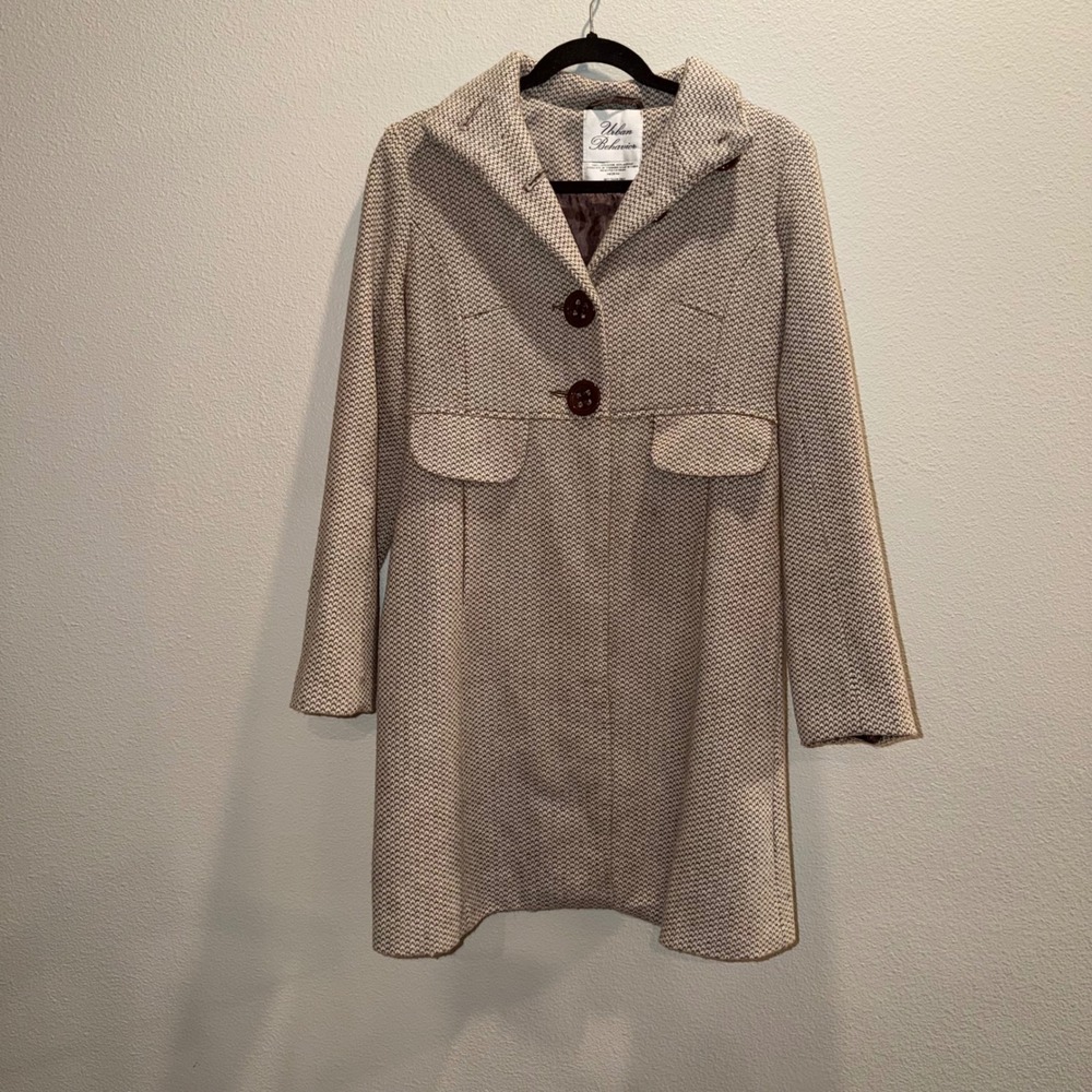 Urban Behavior Womens Wool Blend Textured Knit Mid Length Coat Brown Cream M